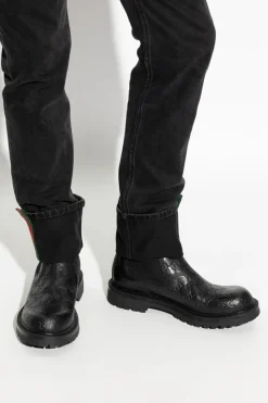 Gucci BLACK Monogram Chelsea Boots