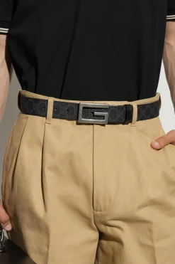 Gucci BLACK Reversible belt with logo