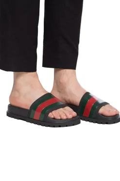 Gucci BLACK 'Web' rubber sliders