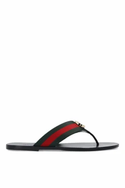 Gucci BLACK Web stripe flip-flops