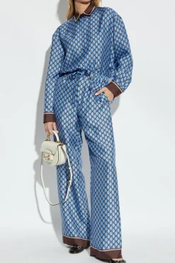 Gucci BLUE Silk pants with logo