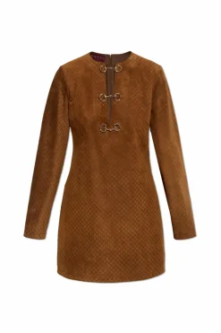 Gucci BROWN Suede dress with GG pattern