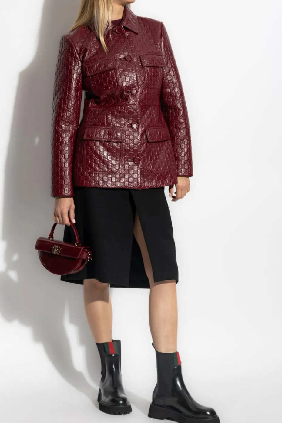 Gucci BURGUNDY Leather coat