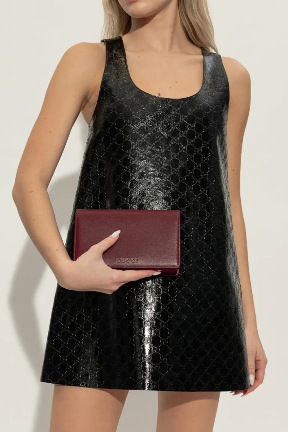 Gucci BURGUNDY Leather wallet with chain