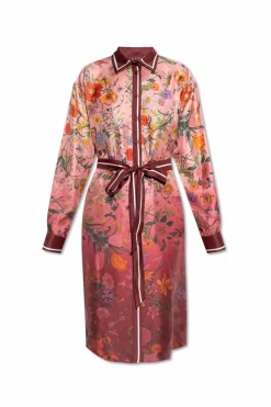 Gucci BURGUNDY Silk dress with floral motif