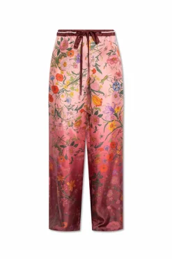 Gucci BURGUNDY Silk pants with floral motif