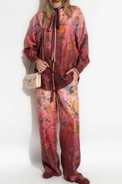 Gucci BURGUNDY Silk shirt with floral motif