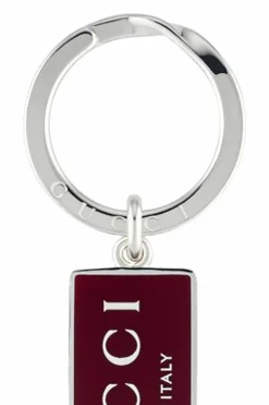 Gucci BURGUNDY Silver keychain with logo