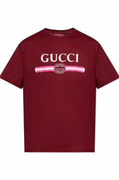 Gucci BURGUNDY T-shirt with printed logo