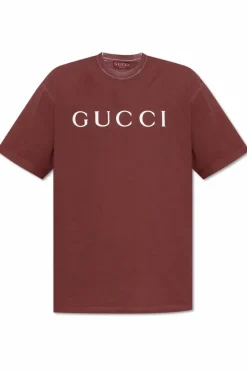 Gucci BURGUNDY T-shirt with printed logo