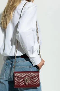 Gucci BURGUNDY Wallet on chain "GG Marmont"