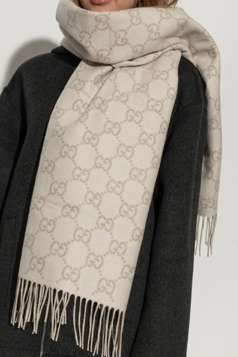 Gucci cream Cashmere scarf with monogram