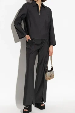Gucci GREY Wool jacket with embroidered logo on the collar