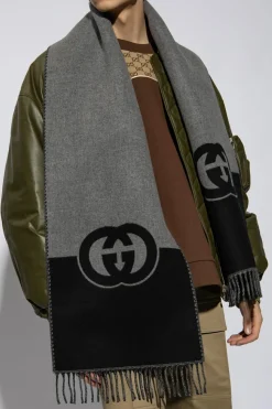 Gucci GREY Wool scarf with logo