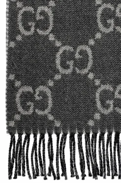 Gucci GREY Wool scarf with logo