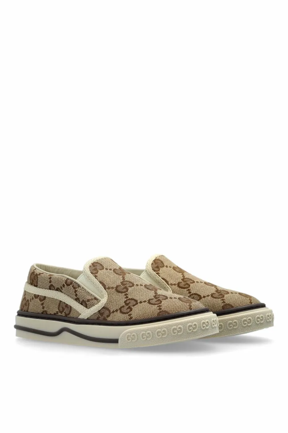 Gucci Kids beige Slip-on shoes with monogram