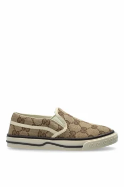 Gucci Kids beige Slip-on shoes with monogram
