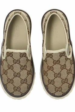 Gucci Kids beige Slip-on shoes with monogram