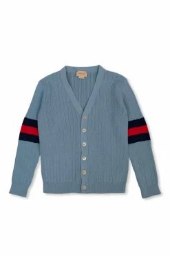 Gucci Kids BLUE Cardigan with ‘Web’ stripe