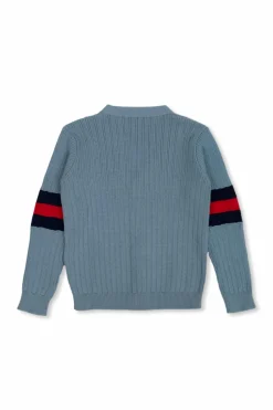 Gucci Kids BLUE Cardigan with ‘Web’ stripe