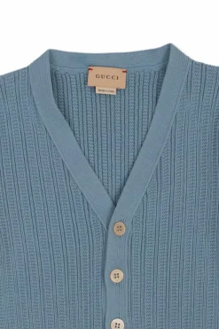 Gucci Kids BLUE Cardigan with ‘Web’ stripe