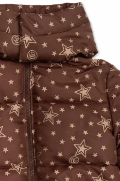 Gucci Kids BROWN Down jacket with motif of stars