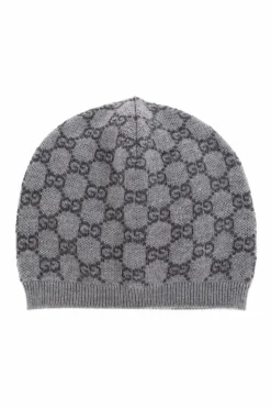 Gucci Kids GREY Wool beanie with "GG" pattern