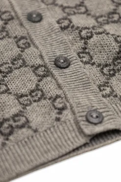 Gucci Kids GREY Wool cardigan with 'GG' pattern