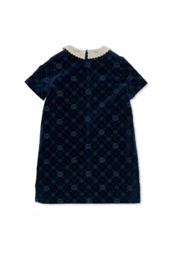 Gucci Kids NAVY BLUE Velvet dress with GG pattern