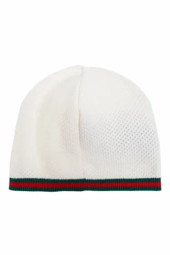Gucci Kids WHITE Cotton hat with signature Web stripe