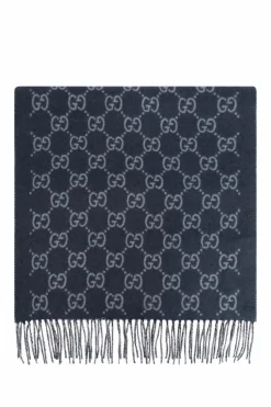 Gucci NAVY BLUE Cashmere scarf with monogram