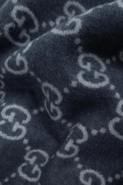 Gucci NAVY BLUE Cashmere scarf with monogram