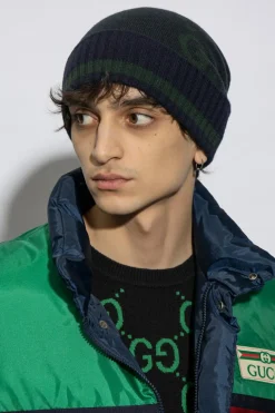 Gucci NAVY BLUE Cashmere beanie with monogram