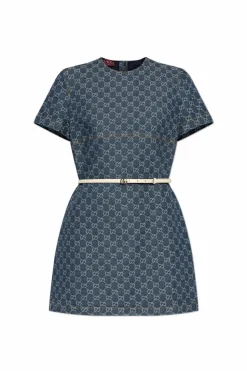 Gucci NAVY BLUE Denim dress with GG pattern