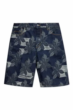 Gucci NAVY BLUE Denim shorts with floral pattern