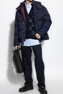 Gucci NAVY BLUE Down jacket with removable hood