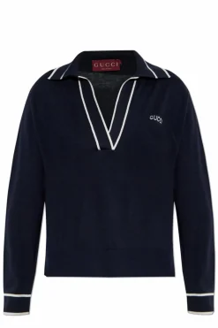 Gucci NAVY BLUE Sweater with embroidered logo