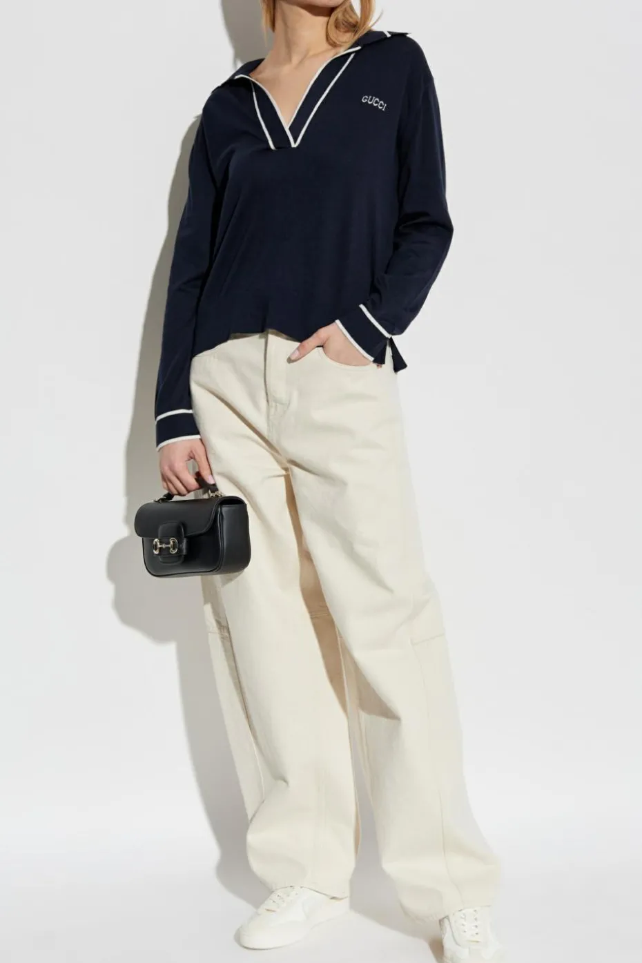 Gucci NAVY BLUE Sweater with embroidered logo