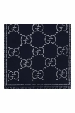 Gucci NAVY BLUE Wool scarf with logo