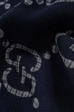 Gucci NAVY BLUE Wool scarf with logo
