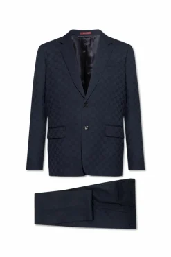 Gucci NAVY BLUE Wool suit with GG pattern