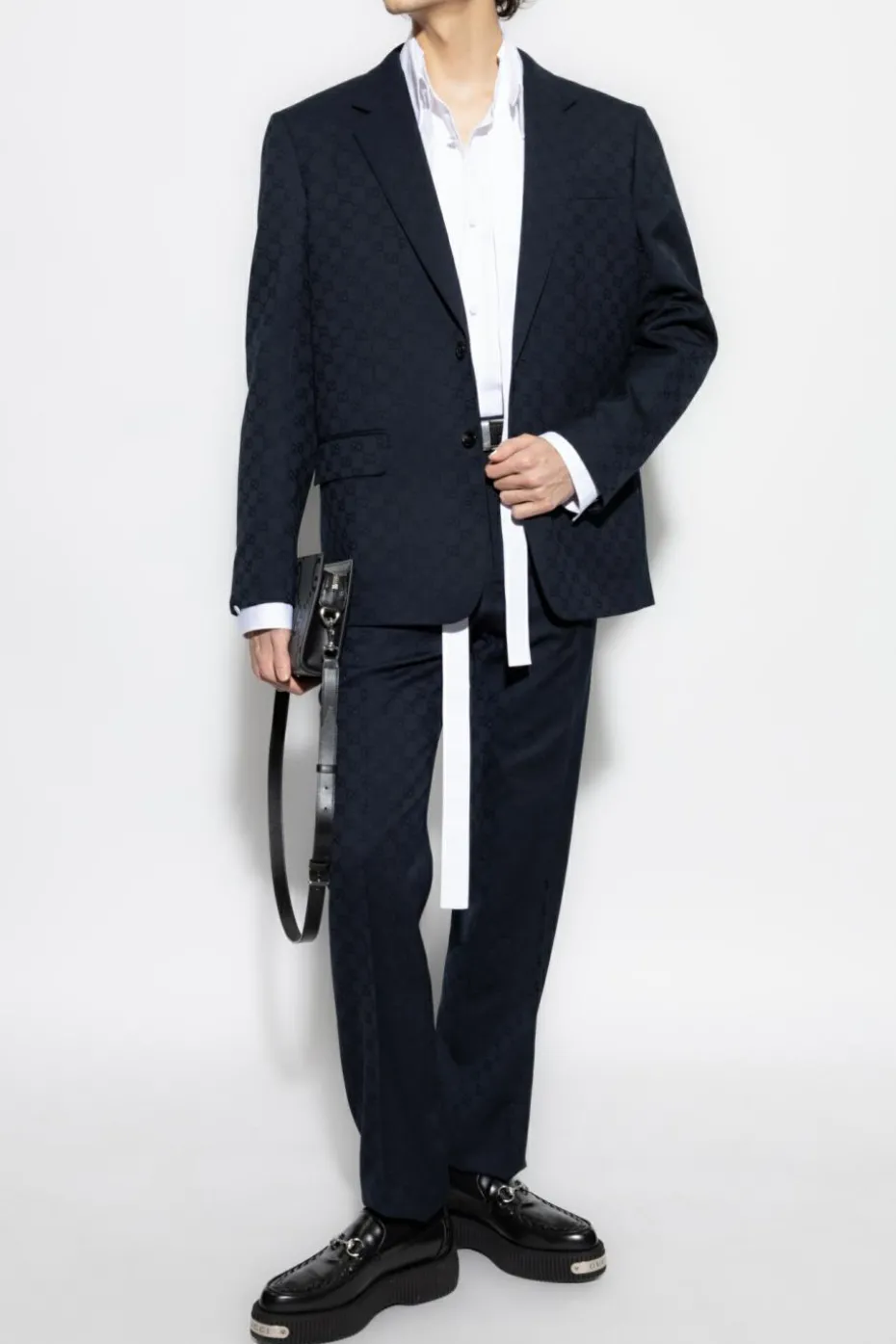 Gucci NAVY BLUE Wool suit with GG pattern