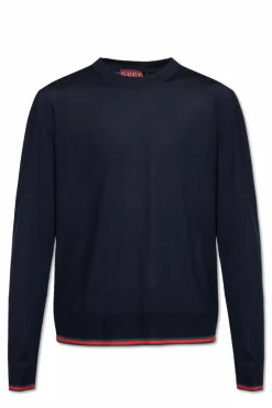 Gucci NAVY BLUE Wool sweater with distinctive Web stripe