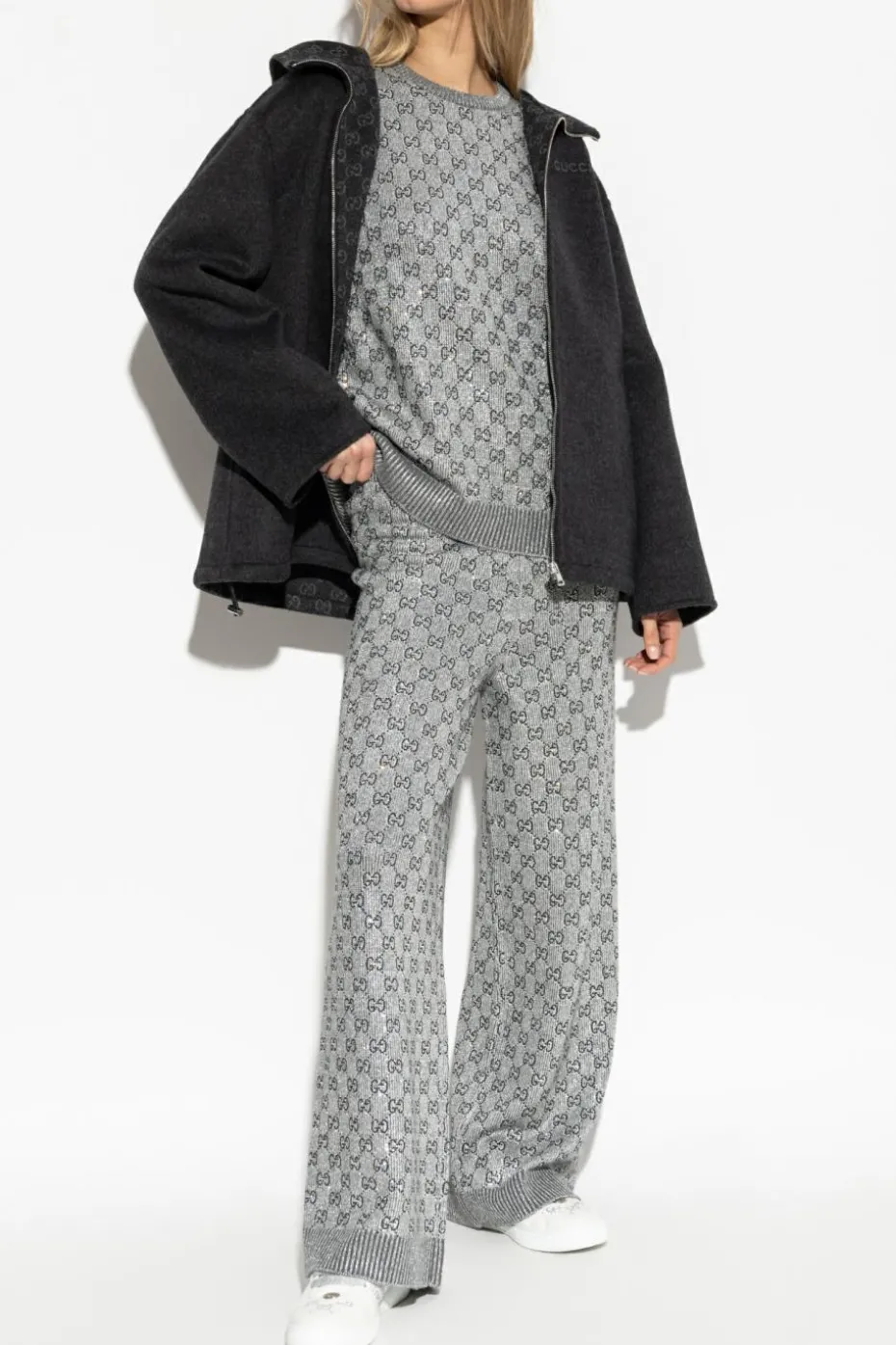 Gucci SILVER Pants with lurex thread and shimmering appliqués