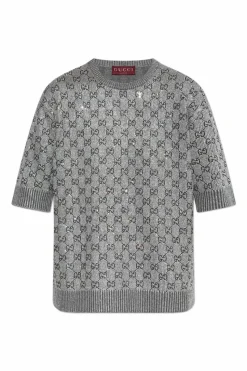 Gucci SILVER Sweater with Lurex thread and shimmering appliqués
