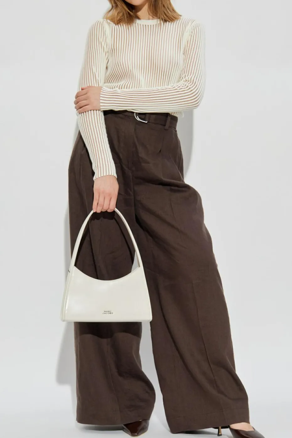 Helmut Lang cream Ribbed long sleeve top