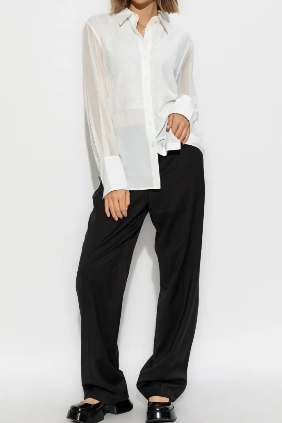 Helmut Lang WHITE Shirt with lace insert at the front