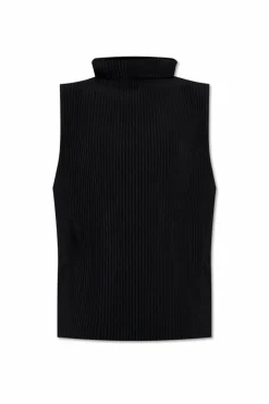 Homme Plissé Issey Miyake BLACK Pleated Vest with Stand Collar