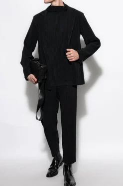 Homme Plissé Issey Miyake BLACK Pleated Vest with Stand Collar