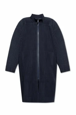 Homme Plissé Issey Miyake NAVY BLUE Pleated Coat